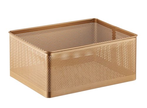 The Container Store Wide Serena Stamped Metal Bin Gold
