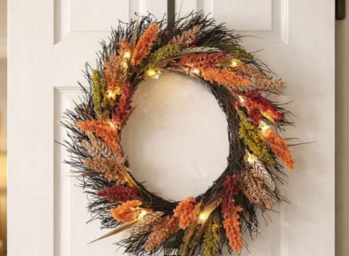 The Lakeside Collection Pre-Lit Faux Fall Botanical Wreath