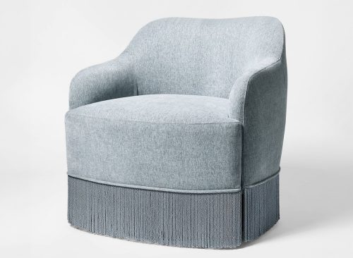 Upholstered Swivel Accent Chair with Fringe Light Blue - Threshold designed with Studio McGee