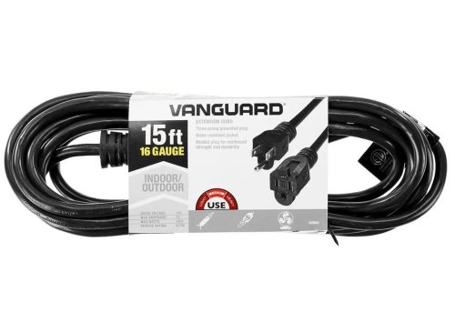 VANGUARD 15 ft. x 16/3 Gauge Indoor/Outdoor Extension Cord, Black