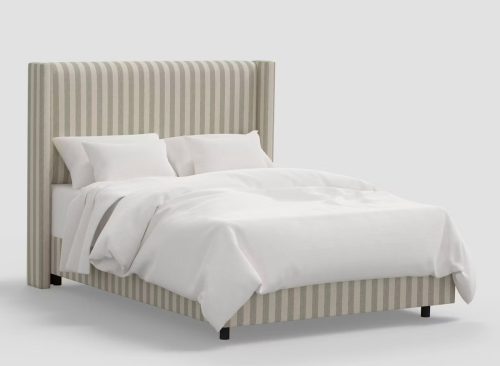 Violet Queen Size Upholstered Wingback Bed in Malcolm Stripe Moss