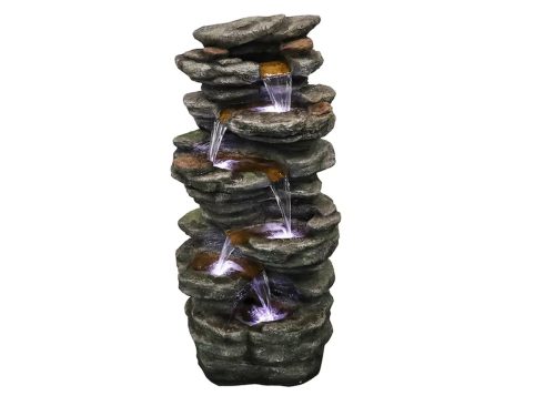 Watnature 40 in 6 Tier Cascading Rock Outdoor Water Fountain with LED Lighting Large Fountain and Waterfalls for Garden Patio Yard and Deck