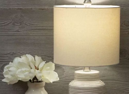 White & Brown Ribbed Table Lamp