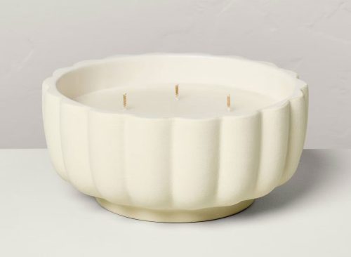 Wick Rustic Ceramic Salt Scalloped Jar Candle Cream