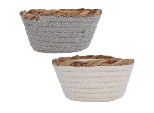 Woven Cotton And Straw Basket, Assorted Colors