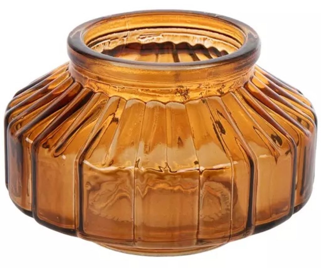 Amber Fluted Glass Tea Light Candle Holder