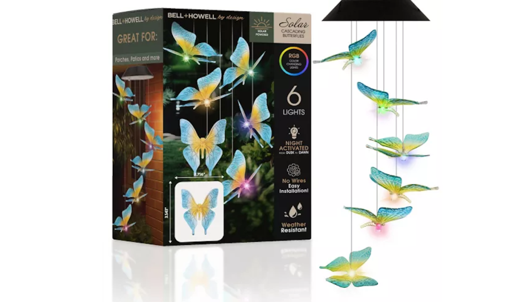 Bell & Howell Solar Cascading Butterflies Wind Chime Lights