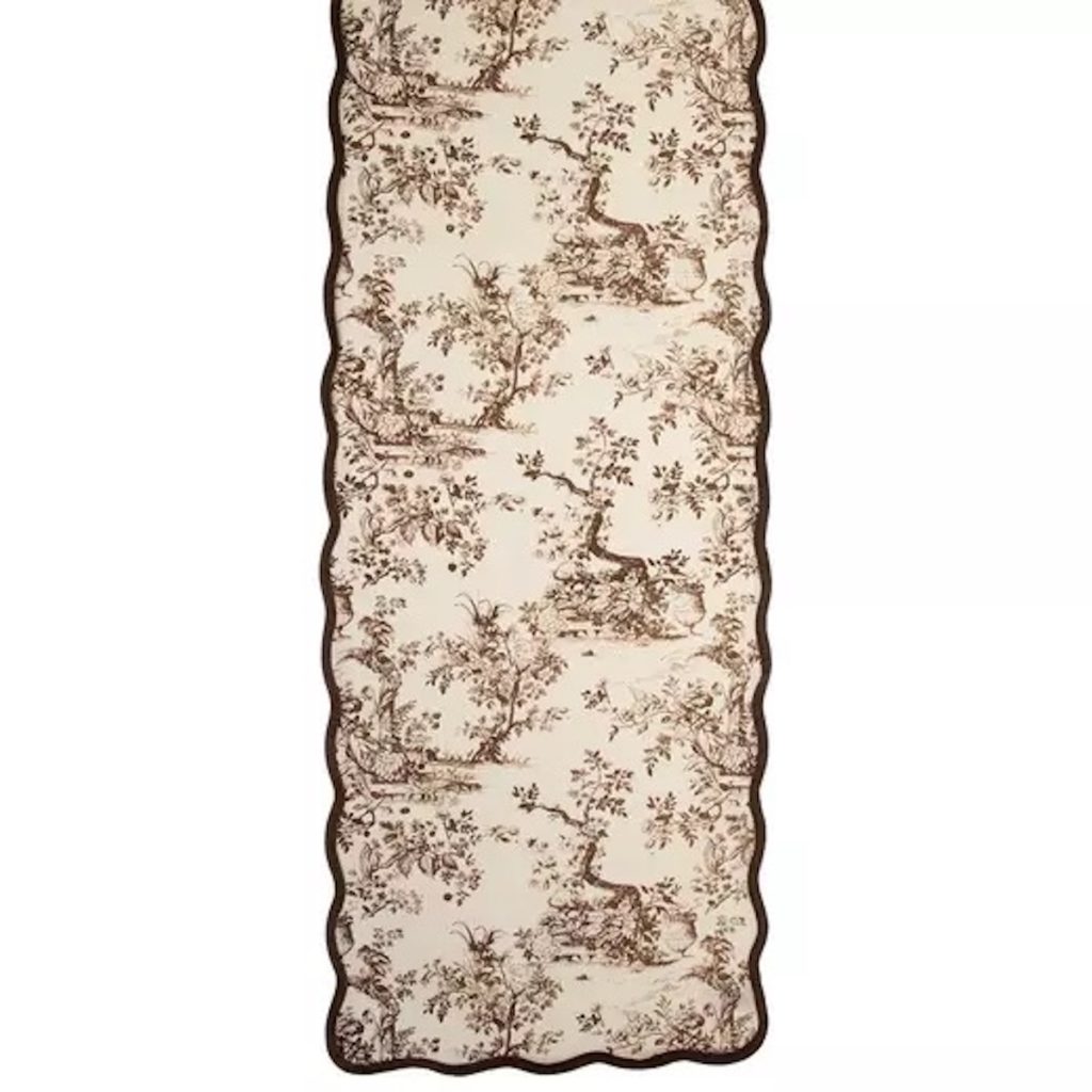 Brown & White Toile Scalloped Table Runner