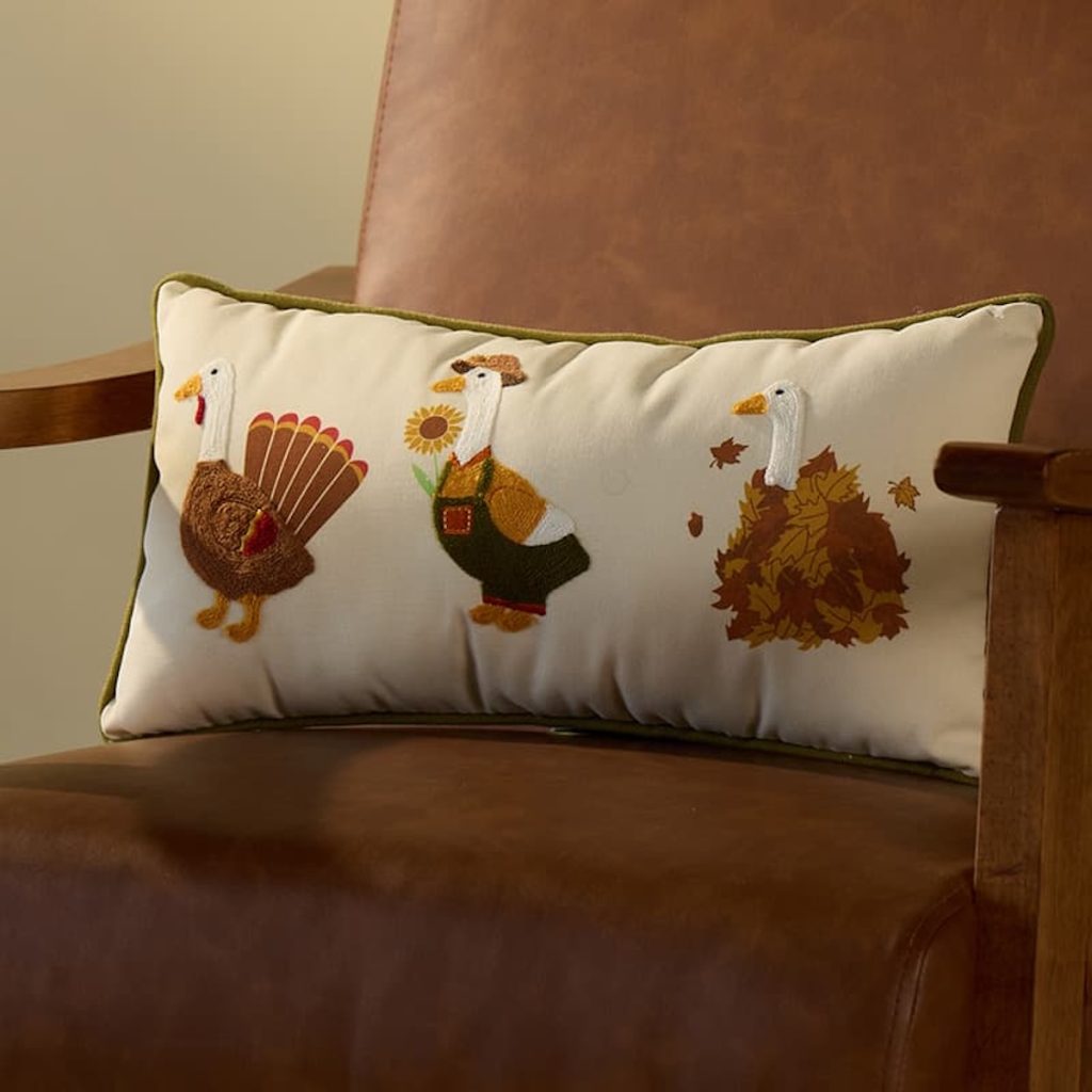 Autumn Geese Embroidered Pillow