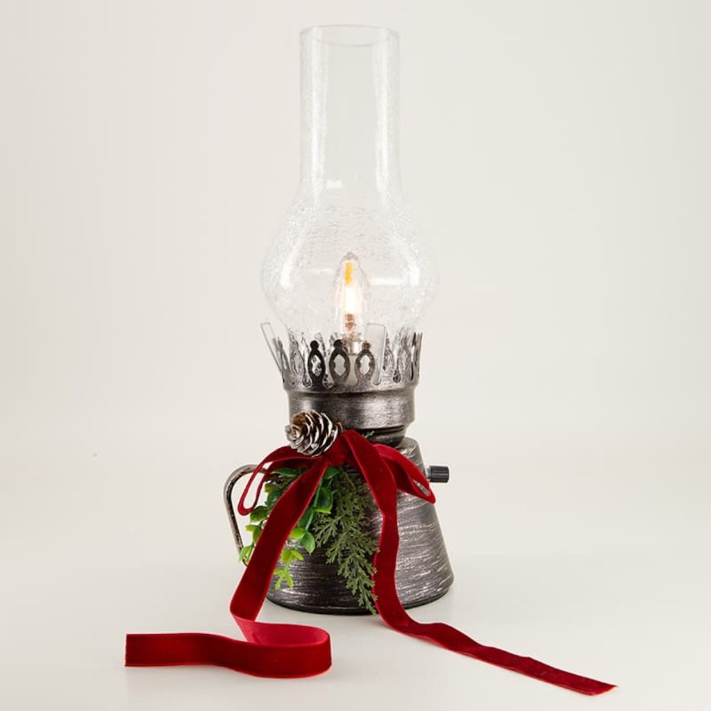 LED Oil Lamp with Christmas Greenery