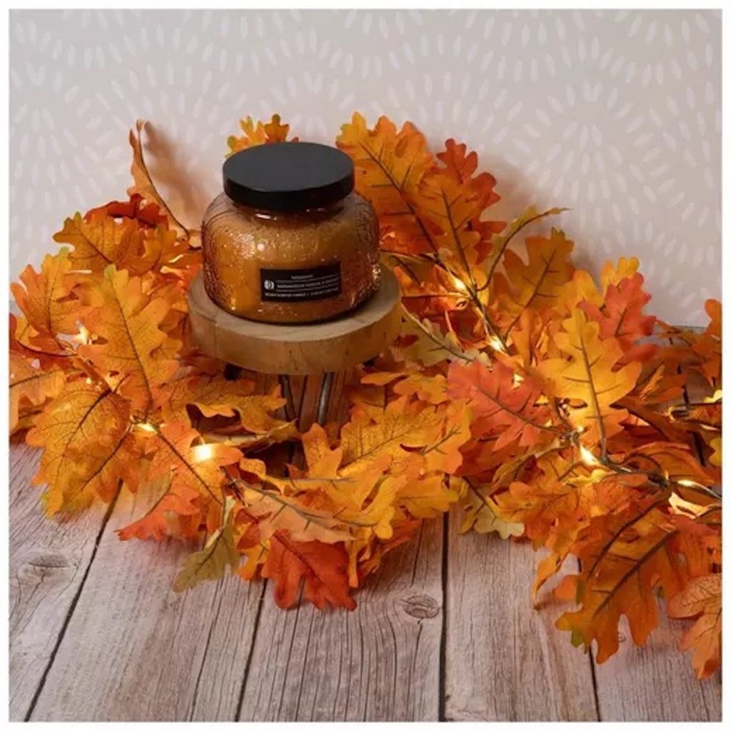 Orange Light Up Oak Leaf Garland