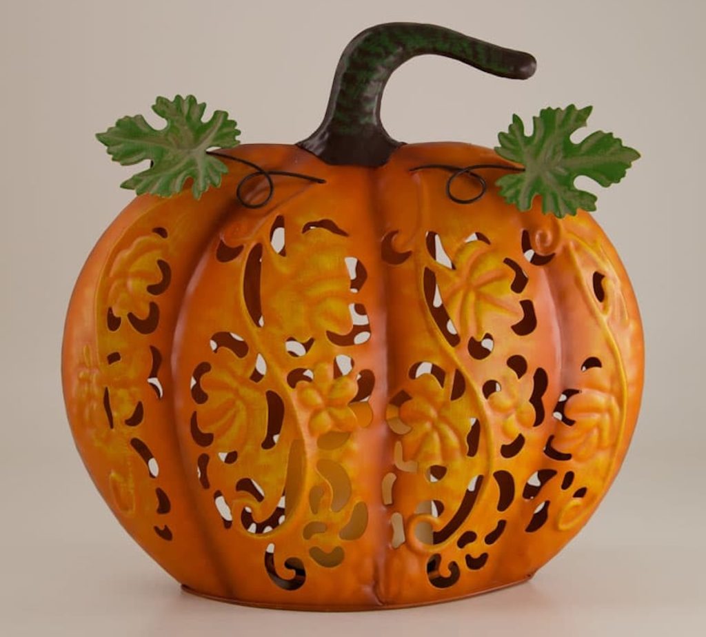 Orange Metal Pumpkin with LED Candle