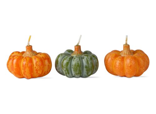 tagltd Set of 3 Heirloom Pumpkin Decorative Figurines and Candles for Fall Harvest