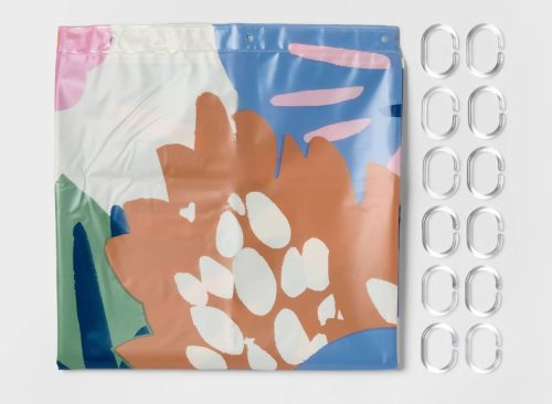 13pc PEVA Floral Blooms Shower Curtain and Rings Set Blue - Room Essentials™