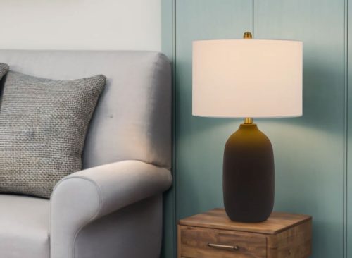 150W 3 way Trani ceramic table lamp with hardback fabric shade