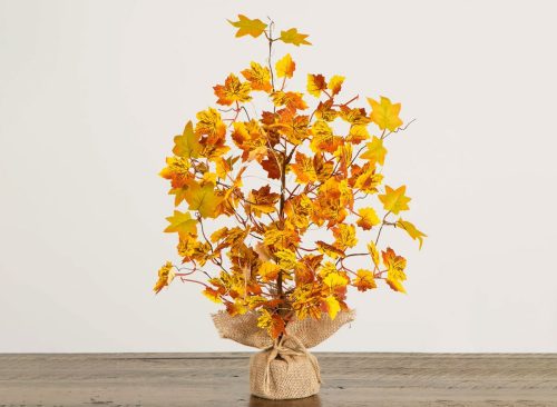 18In. Pre-Lit Autumn Maple Artificial Fall Tree With 30 LED String Lights In Burlap Wrapped Base