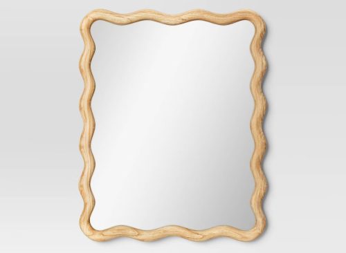 24"x 30" Scalloped Wall Mirror Natural Wood - Threshold™: Modern Style, Rectangle Shape, Wood Frame, Wall Mount