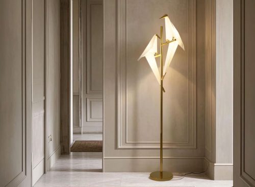 2pcs Thousand Paper Cranes Gold Floor Lamp Self contained Led Light Source floor Footswitch