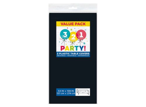 321 Party! Black Plastic Table Covers, 54 in x 108 in