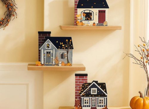 3PCS Fall Wooden House Decor Set Rustic Farmhouse Autumn Tabletop Centerpieces for Thanksgiving Tiered Tray Shelf Coffee Table and Harvest Home Decorations