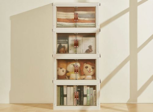 4 Tier Stackable Foldable Storage Bins with Lid and Wheels
