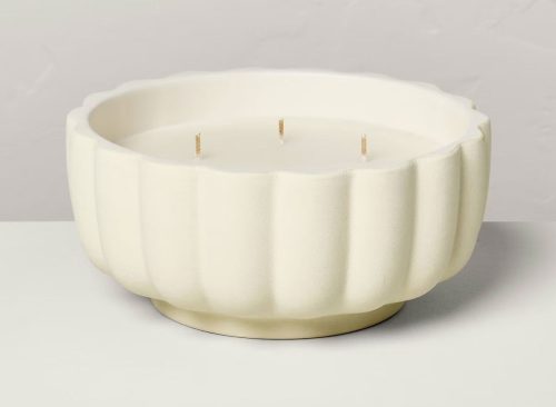 5-Wick Rustic Ceramic Salt Scalloped Jar Candle Cream 32oz - Hearth & Hand™ with Magnolia: Farmhouse Decor, Sea Salt Scent