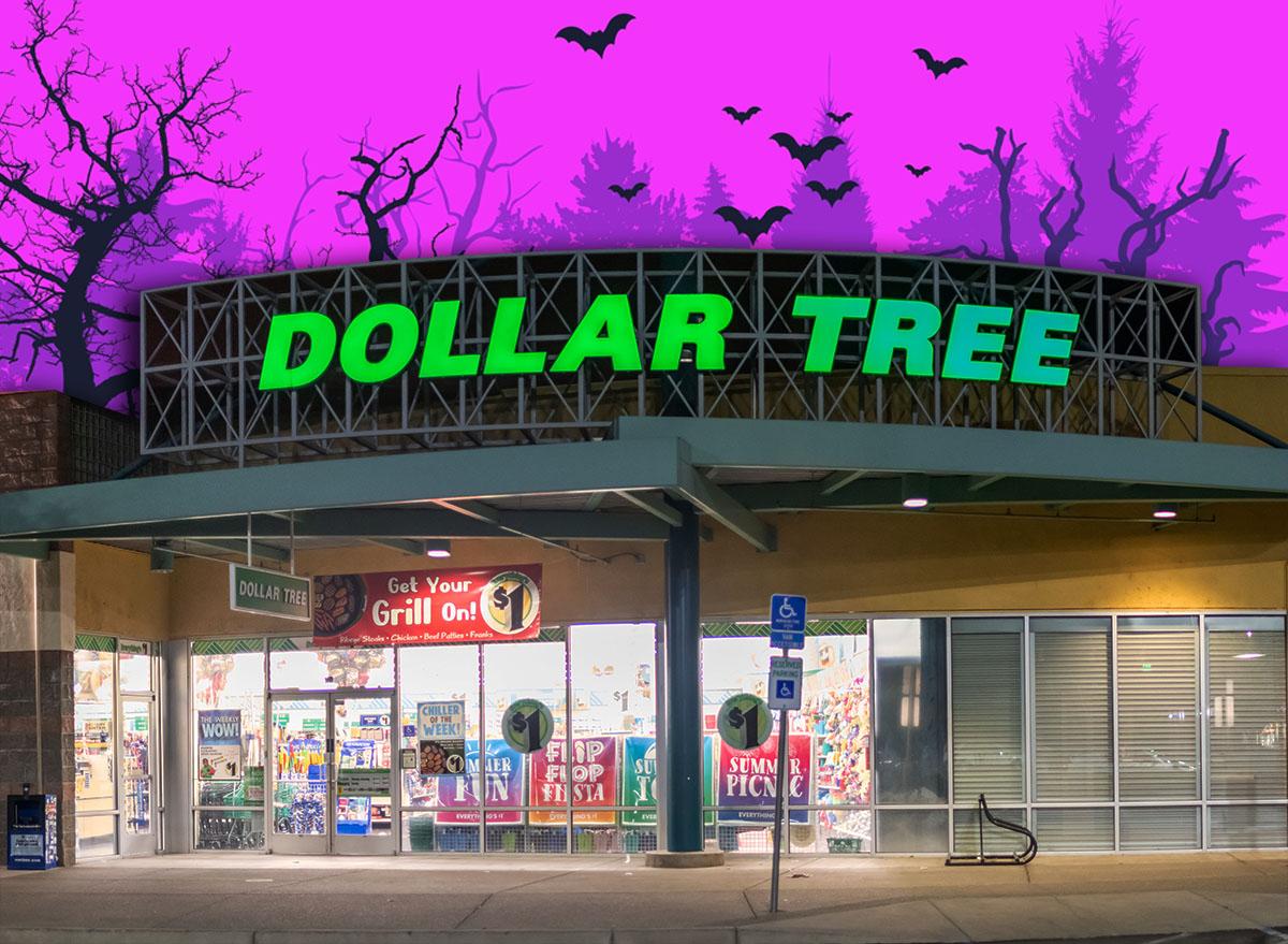 7 Best New Dollar Tree Halloween Decor Finds Under $1.50. Woodland, CA/USA 5/22/2019 Night panoramic image of a Dollar Tree Store