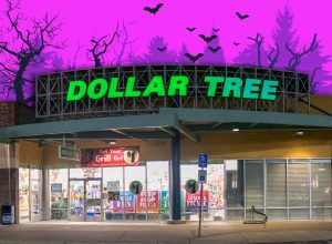 7 Best New Dollar Tree Halloween Decor Finds Under $1.50. Woodland, CA/USA 5/22/2019 Night panoramic image of a Dollar Tree Store