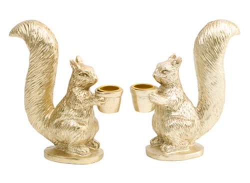 ACORN AND OAK Set Of 2 6.5in Squirrel Taper Candle Holders