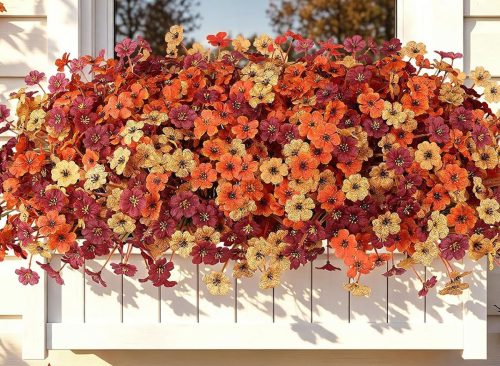 AmyHomie 20 PCS Artificial Fall Flowers for Outdoors, Orange Fake Mums