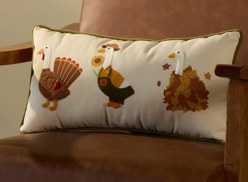 Autumn Geese Embroidered Pillow