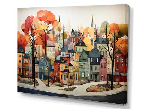 Autumn Vintage Orange Village - City New York Wall Art
