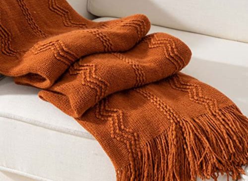 BATTILO HOME Caramel Throw Blanket for Couch Orange Red Throw Blanket for Bed Fall Decor Rust Red Fall Throw Blanket
