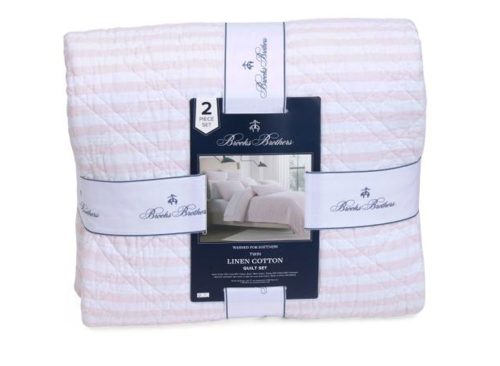 BROOKS BROTHERS Linen Blend Striped Quilt Set
