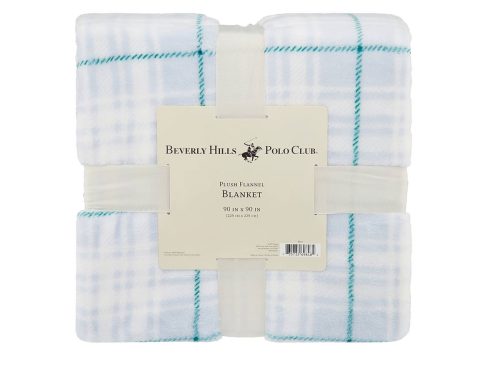 Beverly Hills Polo Club Plush Flannel Blanket 90x90 in Blue