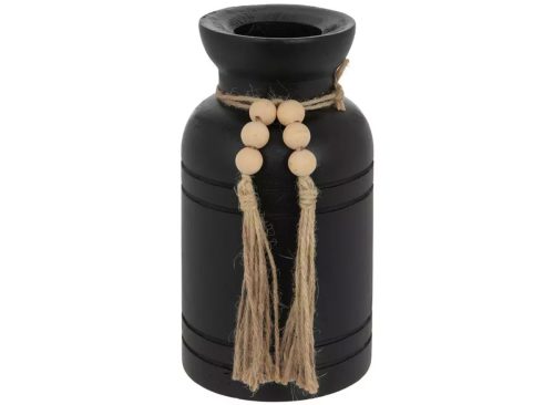 Black Carved Wood Vase
