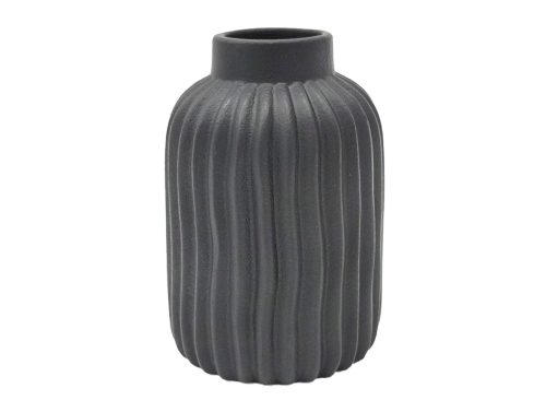 Black Ribbed Ceramic Vase by Ashland