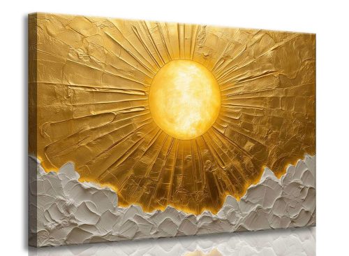 Boho Sun Canvas Wall Art, Golden Abstract Sunrise Sunset Painting