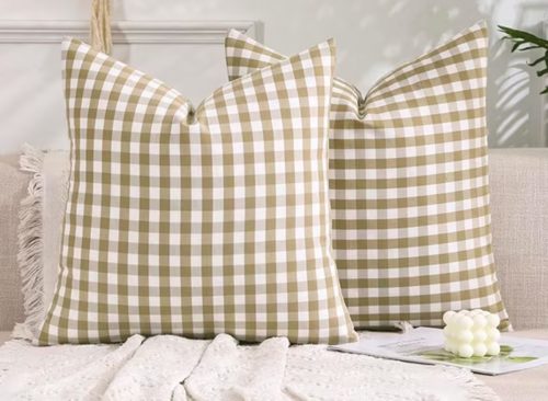 Brown Gingham Checkered Throw Pillow Covers