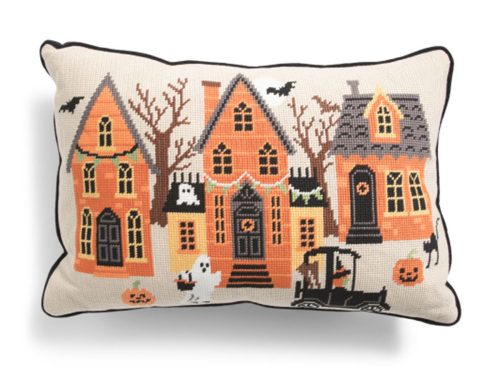 CYNTHIA ROWLEY 14x20 Evers Halloween Scene Needlepoint Pillow