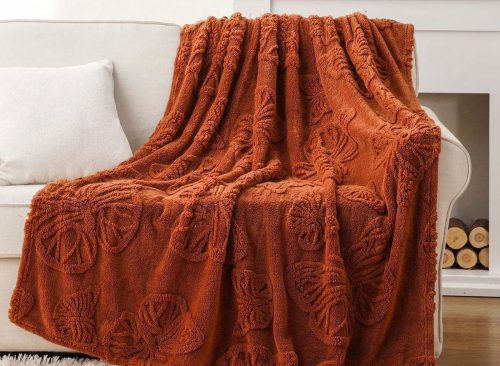 Caramel Throw Blanket with Butterfly, Lightweight Fuzzy Flannel Blanket for Fall Decor,50"x60"