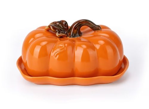 Ceramic Pumpkin Butter Container Serving Tray with Cover, Decor Dinnerware for Home Fall Harvest Halloween Thanksgiving Decor