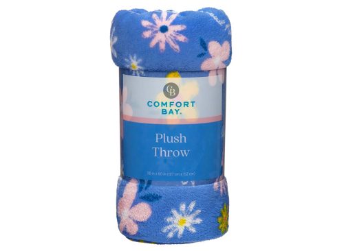 Comfort Bay Blue Floral Spread Kindness Plush Throw Blanket, 50x60 in