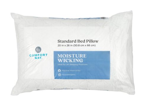 Comfort Bay Moisture Wicking Standard Bed Pillow, 20 in x 26 in