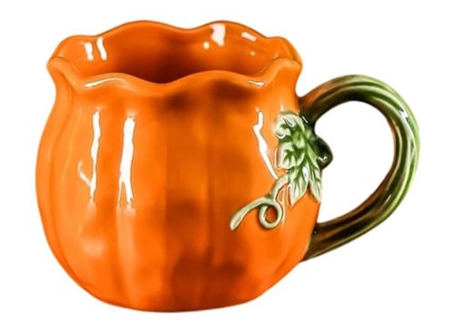 Cute Pumpkin Mug Handmade Ceramic Coffee Cup Thanksgiving Halloween Orange Drinkware for Office and Home Festive Holiday Gift Water Cup for Tea Hot Cocoa and Oatmeal Original Fall Tableware