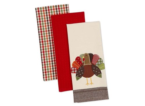 DII Assorted Fall Turkey Embroidered Dish Towel Set, 18 in. x 28 in., 3 pc.