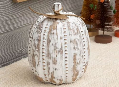 Distressed White Beaded Pumpkin