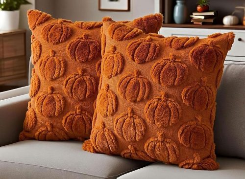 Fall Throw Pillow Covers 18x18 Inch, Rust Autumn Pumpkin Decor for Home