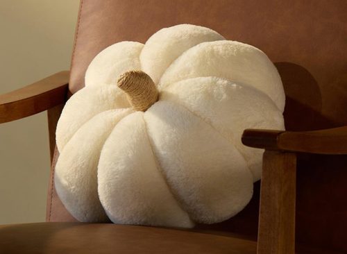 Faux Fur Pumpkin Pillow Ivory
