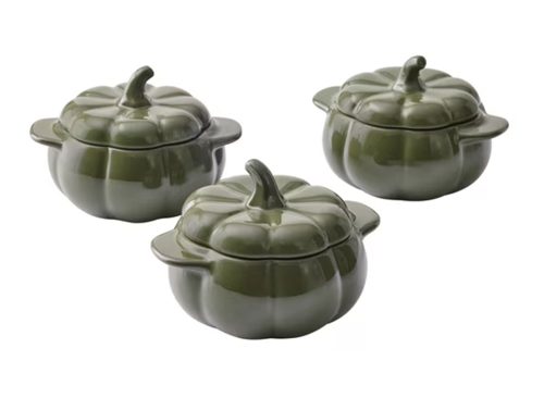 Figural Baking Pumpkin Stoneware Cocotte with Lid 3 Pack Green Better Homes and Gardens